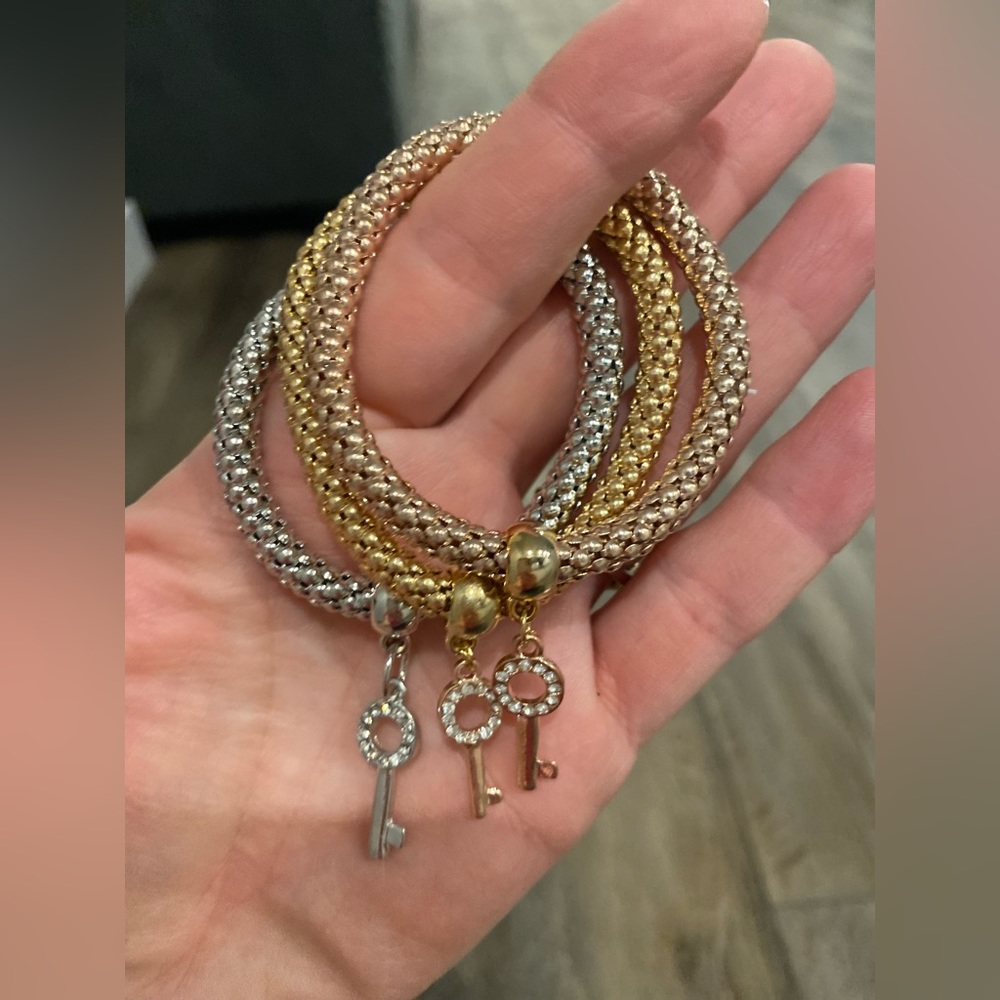 Popcorn chain jewelry Austrian/ gold plated/ keys to happiness bracelets - Picture 3 of 5